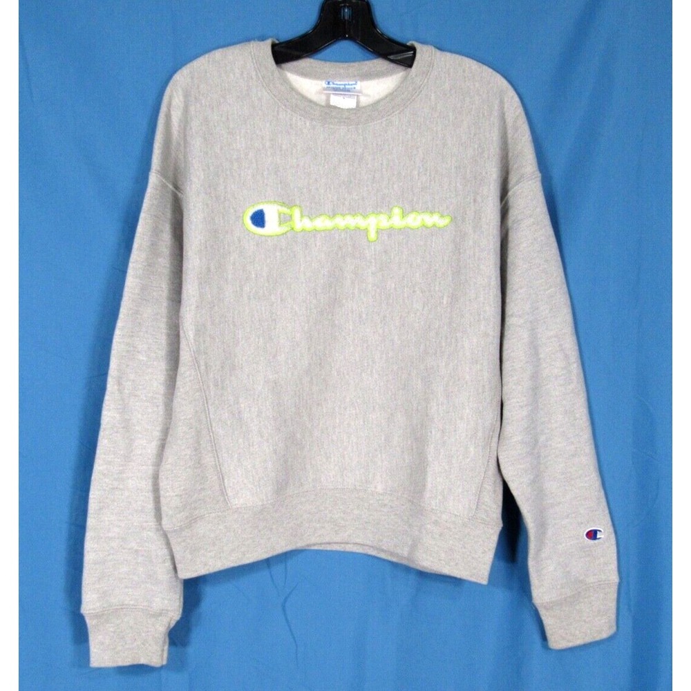 CHAMPION LIFE Reverse Weave CREW SWEATSHIRT TOP Chenille Script Logo OVERSIZE M
